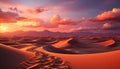 Majestic mountain range, tranquil sunset, ripples of golden sand generated by AI