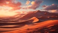 Majestic mountain range, tranquil sunset, ripples in sand generated by AI