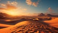 Majestic mountain range, tranquil sunset, ripples in sand generated by AI