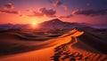 Majestic mountain range, tranquil sunset, ripples on sandy dunes generated by AI