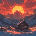 Majestic Mountain Retreat Sunset Royalty Free Stock Photo