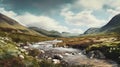Scottish Highlands River In Dreamlike Illustration Royalty Free Stock Photo