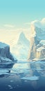 Majestic Mountain River In Freezing Snowy Winter - Concept Art Illustration