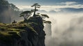 Misty Gothic Tree On Cliff: Nature-inspired Art Nouveau In Max Rive Style