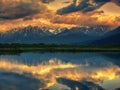 Majestic Mountain Sunset Reflection Royalty Free Stock Photo