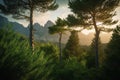 Majestic Mountain View with Swaying Trees