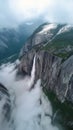 Majestic Mountain Waterfall: A Breathtaking Aerial Exploration Royalty Free Stock Photo