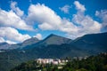 Majestic mountains landscape under morning sky with clouds. Overcast sky before storm. Carpathian, Ukraine, Europe Royalty Free Stock Photo