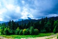 Majestic mountains landscape under morning sky with clouds. Overcast sky before storm. Carpathian, Ukraine, Europe Royalty Free Stock Photo