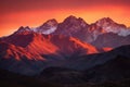 majestic mountains in sunset, with vibrant hues of oranges and reds