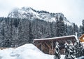 Majestic mountains in winter with white snowy spruces. Wonderful wintry landscape. Amazing view on snowcovered rock mountains. Royalty Free Stock Photo