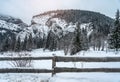 Majestic mountains in winter with white snowy spruces. Wonderful wintry landscape. Amazing view on snowcovered rock mountains. Royalty Free Stock Photo