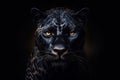 Majestic Mystery: Black Panther Face on Black Background (AI Generated)