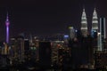 Majestic night landscape of downtown Kuala Lumpur, Malaysia. Royalty Free Stock Photo