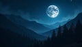 Majestic Night Landscape Full Moon over Mountains Forest Royalty Free Stock Photo