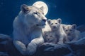 Majestic night scene White lions and cubs in the wilderness Royalty Free Stock Photo