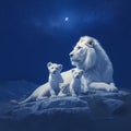 Majestic night scene White lions and cubs in the wilderness Royalty Free Stock Photo