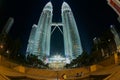 Majestic night view to the Petronas twin towers and surrounding buildings in Kuala Lumpur, Malaysia. Royalty Free Stock Photo