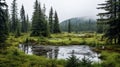 Majestic Nikon D850 Photo: Enchanting Forested Landscape With Rainy Marsh
