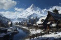 Majestic Nordic village view panorama. Generate Ai Royalty Free Stock Photo