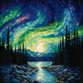 Majestic Northern Lights in Mosaic Art Style