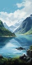 Majestic Norwegian Fjord: Digital Painting Of Mountains And Water Royalty Free Stock Photo