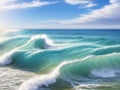 Majestic ocean wave with blue sky background, created with generative AI technology Royalty Free Stock Photo