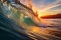 Majestic Ocean Wave Embracing The Warmth Of The Dying Sun& x27;s Glow. Generative AI Royalty Free Stock Photo