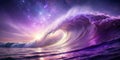 Majestic ocean wave at sunset under a starry sky. Generative AI Royalty Free Stock Photo