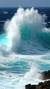 Majestic ocean waves crashing with force, creating a powerful display of splashing water Royalty Free Stock Photo