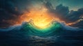 Majestic Ocean Waves Under a Sunset Sky Royalty Free Stock Photo