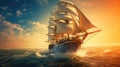 Majestic Old-Time Sailing Ship on the Open Sea Royalty Free Stock Photo