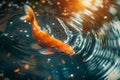 Majestic Orange Koi Fish Swimming Gracefully in Shimmering Pond with Sunlight Dancing on Water Surface Royalty Free Stock Photo