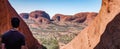 Majestic Outback: A Glimpse of Olgas Kata Tjuta Through the Eyes of a Lone Adventurer Royalty Free Stock Photo