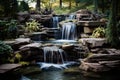 Majestic Outdoor fountain waterfall stone. Generate Ai