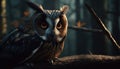 Majestic owl perched on branch, staring with piercing yellow eyes generated by AI Royalty Free Stock Photo