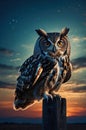 Majestic Owl at Sunset: Serene Wildlife Portrait Royalty Free Stock Photo