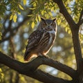 Majestic Owl Perched on Willow Tree at Sunset Royalty Free Stock Photo