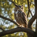 Majestic Owl Perched on Willow Tree at Sunset Royalty Free Stock Photo