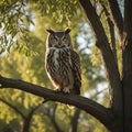 Majestic Owl Perched on Willow Tree at Sunset Royalty Free Stock Photo