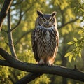 Majestic Owl Perched on Willow Tree at Sunset Royalty Free Stock Photo