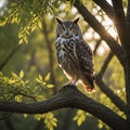 Majestic Owl Perched on Willow Tree at Sunset Royalty Free Stock Photo
