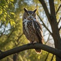 Majestic Owl Perched on Willow Tree at Sunset Royalty Free Stock Photo