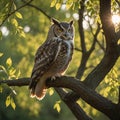 Majestic Owl Perched on Willow Tree at Sunset Royalty Free Stock Photo