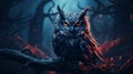 Majestic owl staring fearlessly in dark forest Royalty Free Stock Photo