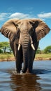 Majestic pachyderm, African elephant, gracefully hydrating at a waterhole.