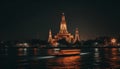 Majestic pagoda illuminated at dusk, reflecting spirituality generated by AI