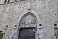 Palazzo Tolomei Building details from Plazza Tolomei Square of Siena Medieval City. Tuscany. Italy