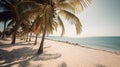 Majestic Palmy Trees Frame a Pristine Sandy Beach, Where Sun and Sea Unite in Harmony