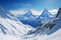 Majestic panorama Snowy mountain vista captured in expansive panoramic view Royalty Free Stock Photo